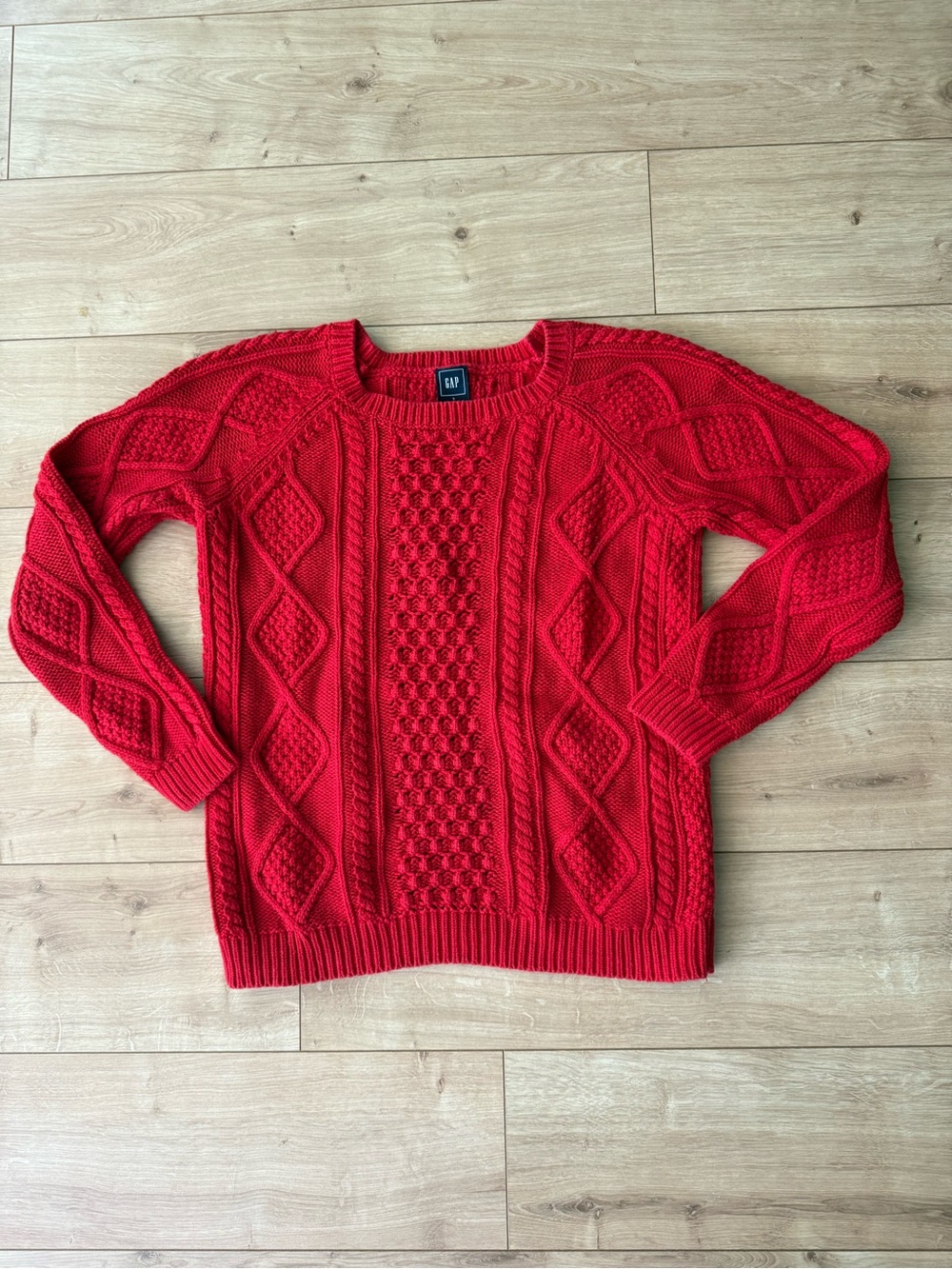 Gap Red Cable Knit Sweater Womens Small 100% Cotton Fisherman Chunky Crewneck